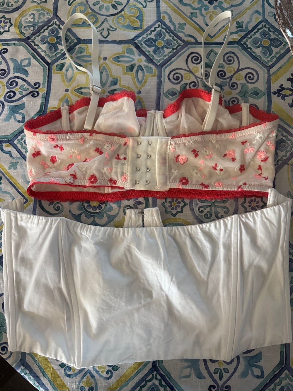 White and Pink Floral Bustier Top - Women's Intimates - Picture 3 of 3